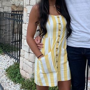 White and yellow striped summer dress